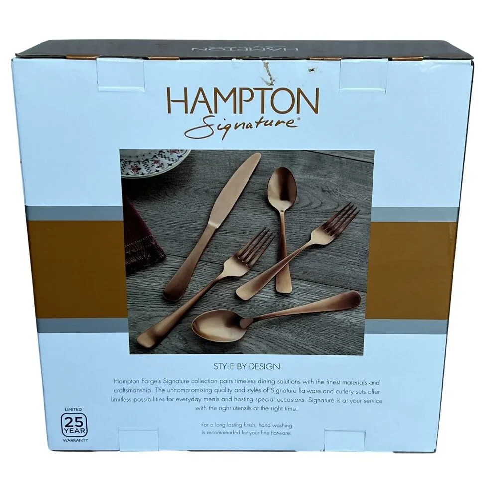 Hampton Signature NEW Service 4 Melody Copper Flatware Titanium Stainless Steel